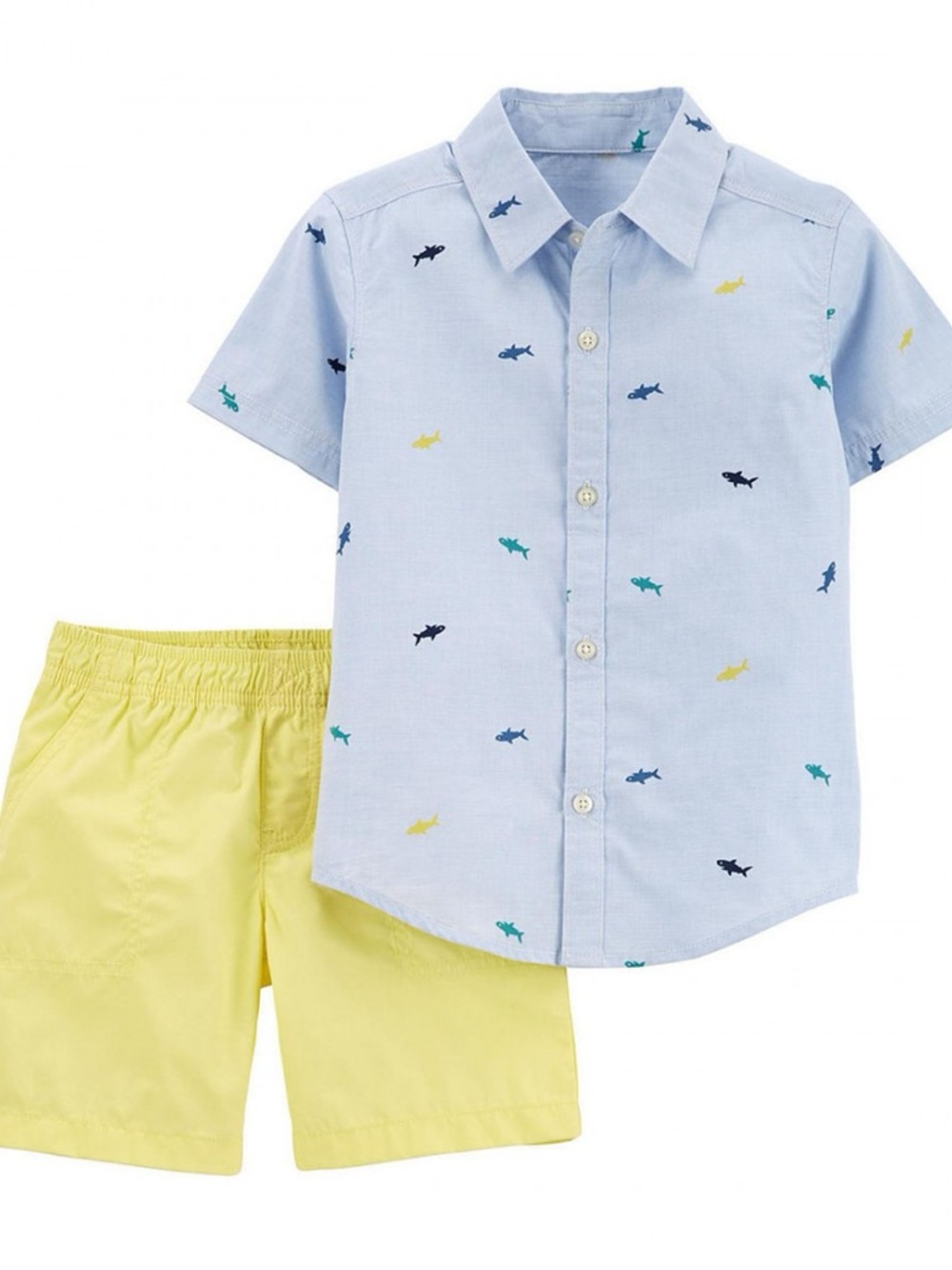 Carter's Light Blue Shark Print Button Down Shirt & Yellow Short Set - Size 6m